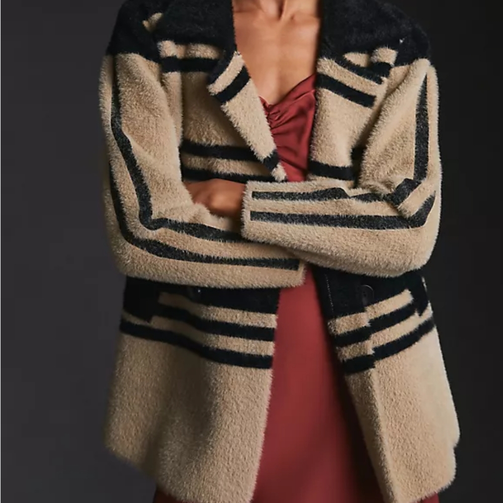Women’s Anthropologie Baciano Eyelash Sweater Coat/Jacket Tan & Black,‎ Sz S